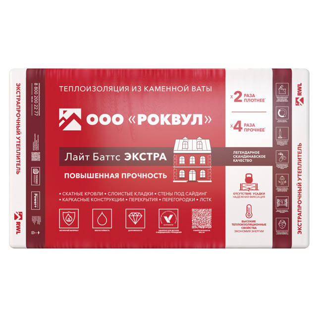 теплоизоляция РОКВУЛ Лайт Баттс Экстра 1000х600х100мм ROCKWOOL