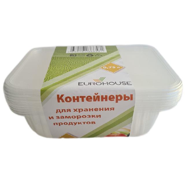 набор контейнеров EUROHOUSE 5шт 0,75л прямоугольные пластик
