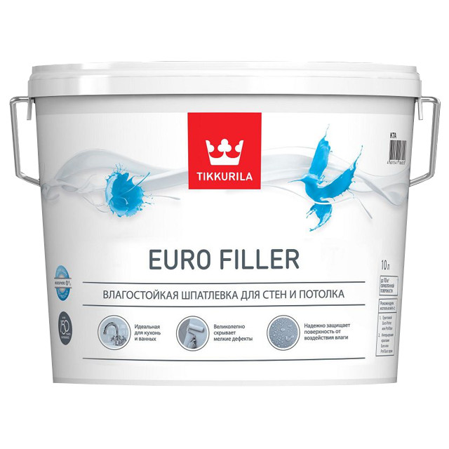 шпатлевка готовая TIKKIVALA Euro Filler влагостойкая 10л, арт.700012221 TIKKURILA