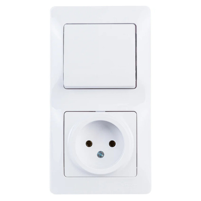 блок 1-клавишный выключатель и розетка SYSTEME ELECTRIC Glossa б/з белый SCHNEIDER ELECTRIC