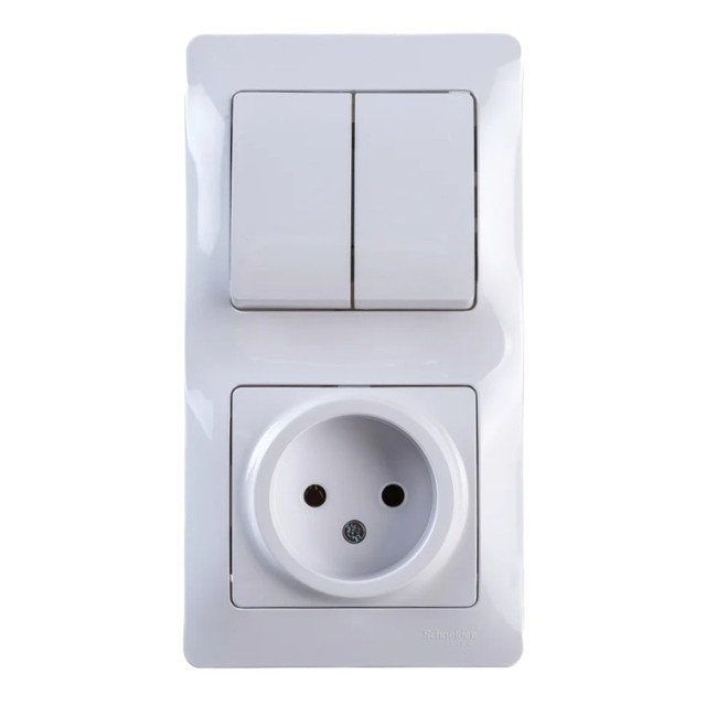 блок 2-клавишный выключатель и розетка SYSTEME ELECTRIC Glossa б/з белый SCHNEIDER ELECTRIC