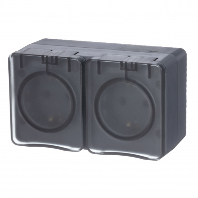 розетка 2 поста SYSTEME ELECTRIC AtlasDesign Profi54 с/з с/ш IP54 16А 250B антрацит