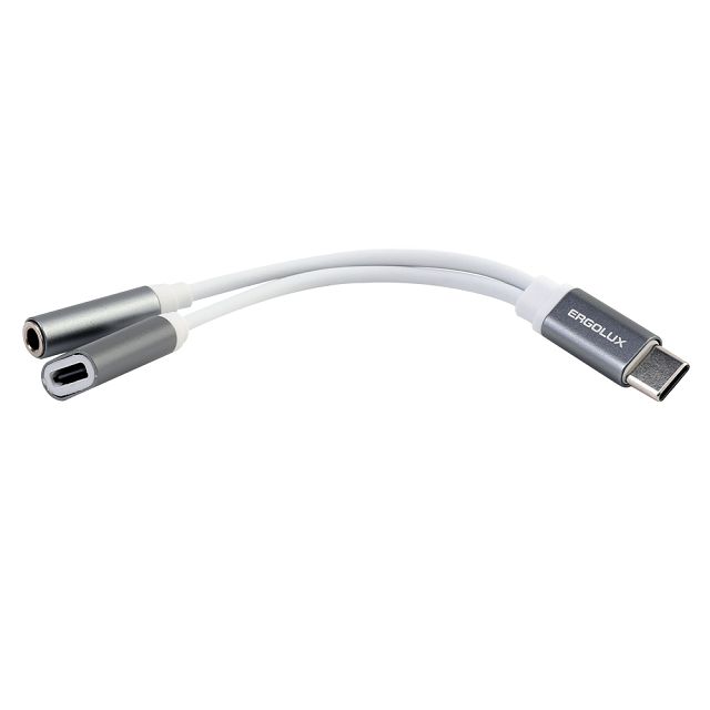 адаптер звук+зарядка ERGOLUX ELX-CSA02-C01 12см Type-C 2 Type-С 3.5мм белый Нет марки