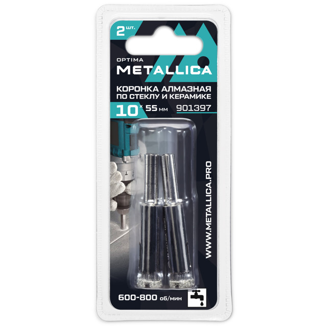 коронка алмазная METALLICA Optima по стеклу и плитке 10x55мм 2шт Нет марки