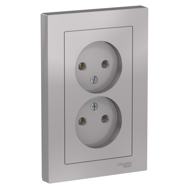 розетка 2 поста SYSTEME ELECTRIC Atlas Design б/з в сборе алюминий