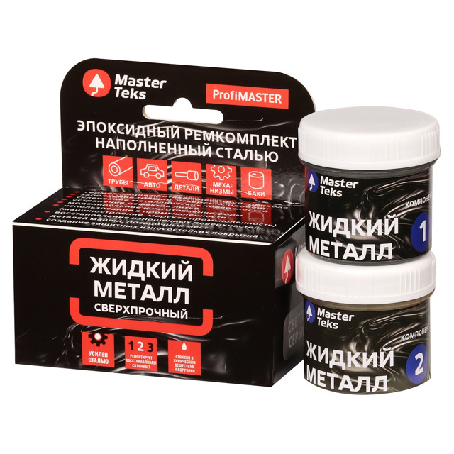 ремкомплект эпоксидный MASTERTEKS сверхпрочный с металлом 160г светло-серый, арт.9753545