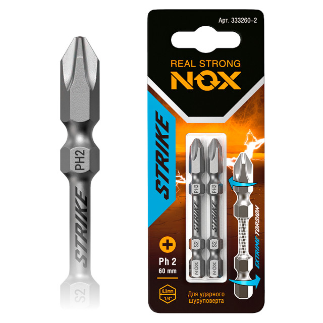 бита NOX PH2 60 мм ударная 2шт