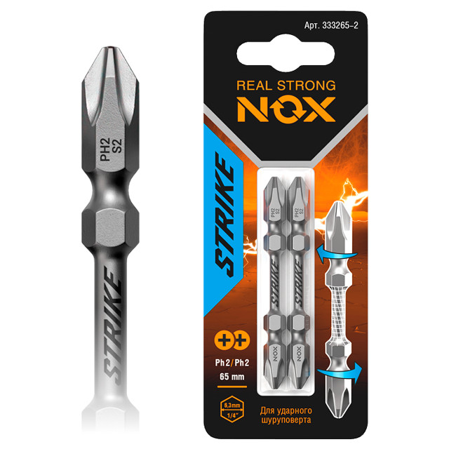 бита NOX PH2 65мм ударная 2шт
