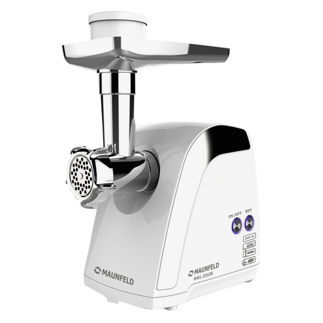 мясорубка MAUNFELD MMG.2000W 2000Вт 2,6кг/мин 2 насадки 3 решетики белый