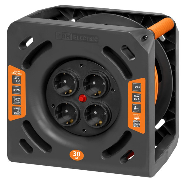 удлинитель на катушке TDM Люкс силовой 4 гнезда ПВС 3х1,5 30м TDM ELECTRIC