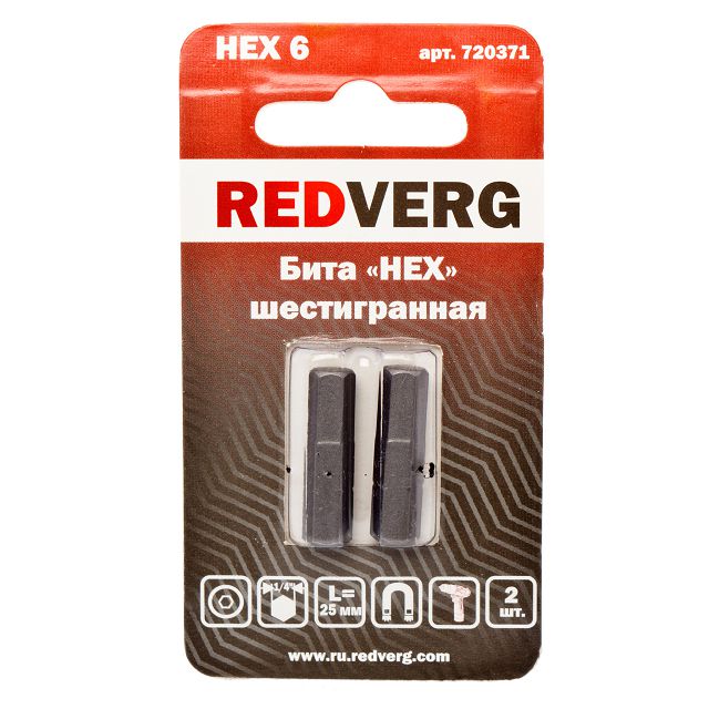 бита REDVERG HEX6 25мм магнитная 2шт