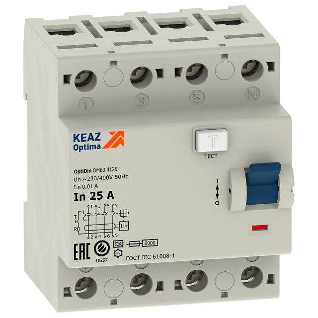 узо КЭАЗ DМ63-4240-АС-УХЛ4 254211 4 полюса 40А 30 mA
