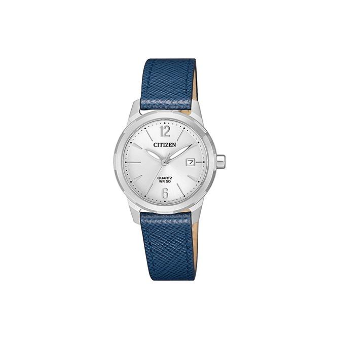Citizen 50M Waterproof Quartz Movement Leather Strap Watch Women watches White EU6070-19A Blue Strap white