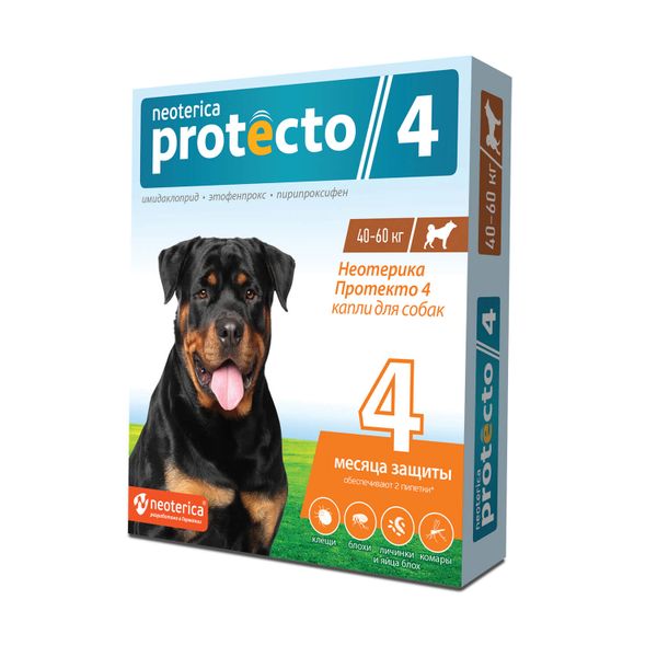 Protecto 4 Neoterica капли инсектицидные для собак массой 40-60кг тюбик-пипетка 6мл 2шт Экопром 154083