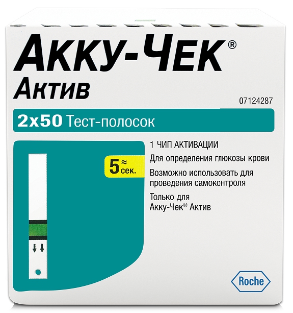 Акку-Чек тест-полоски для глюкометра Актив №100 Roche (диагностика) 99776