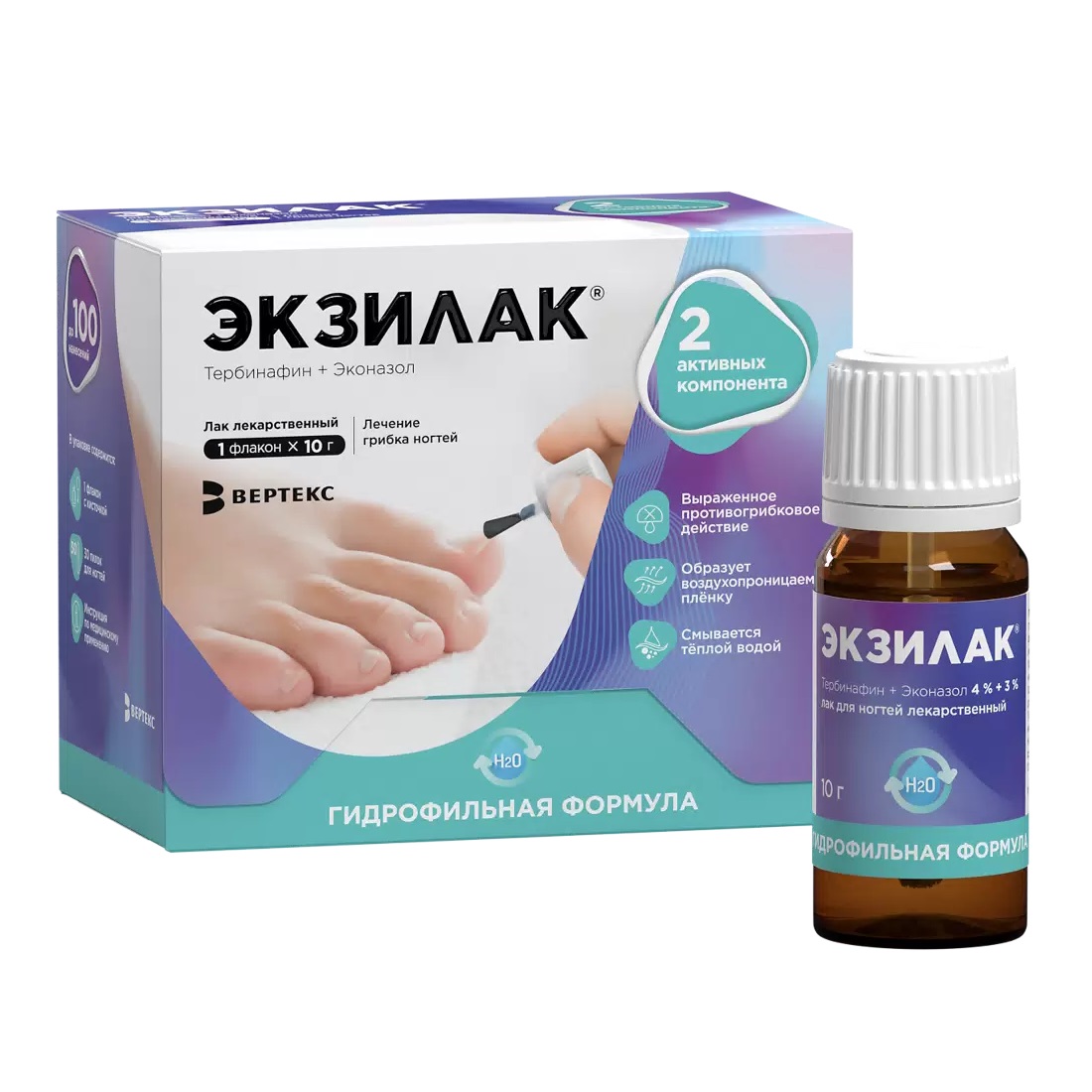 Экзилак лак для ногтей 4%+3% 10г № 1+ пилочка для ногтей 30шт Вертекс АО 5005104