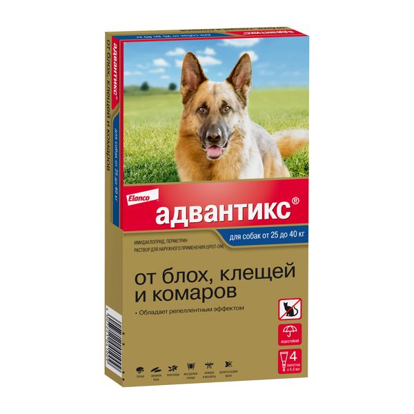 Адвантикс капли от блох, клещей и комаров для собак весом от 25 до 40 кг №4 KVP Pharma+Veterin 154107