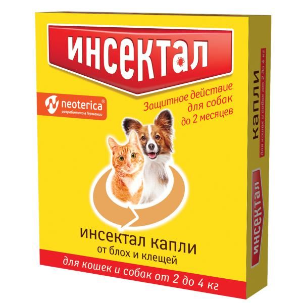 Инсектал капли для кошек и собак весом от 2 до 4кг пипетка 0,5мл 6шт Экопром 154228