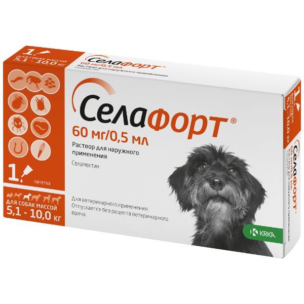 Селафорт капли на холку для собак весом от 5,1 до 10кг 0,5мл KRKA д.д. Ново место 154350
