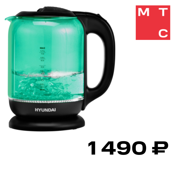 Электрочайник Hyundai HYK-G2807 Бирюзовый/Черный