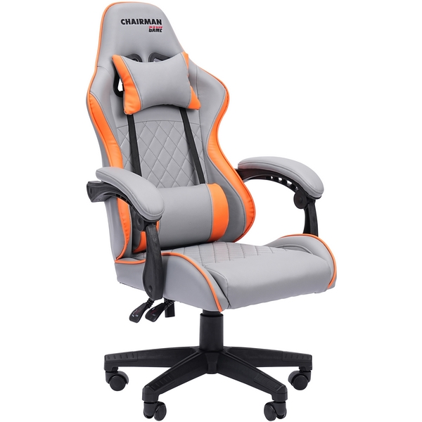 Кресло офисное с глубиной сиденья 55 см Chairman CH28 экокожа, серо-оранжевый CHAIRMAN