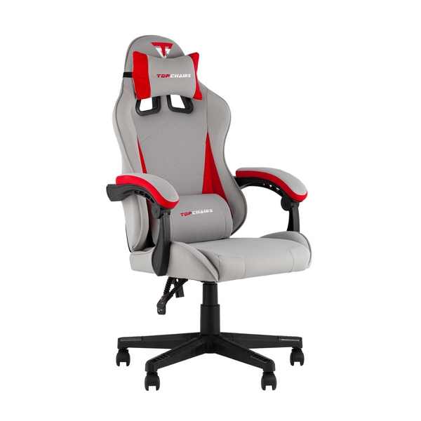 Кресло игровое с подголовником TopChairs Phantom ткань серо-красный УТ000039472