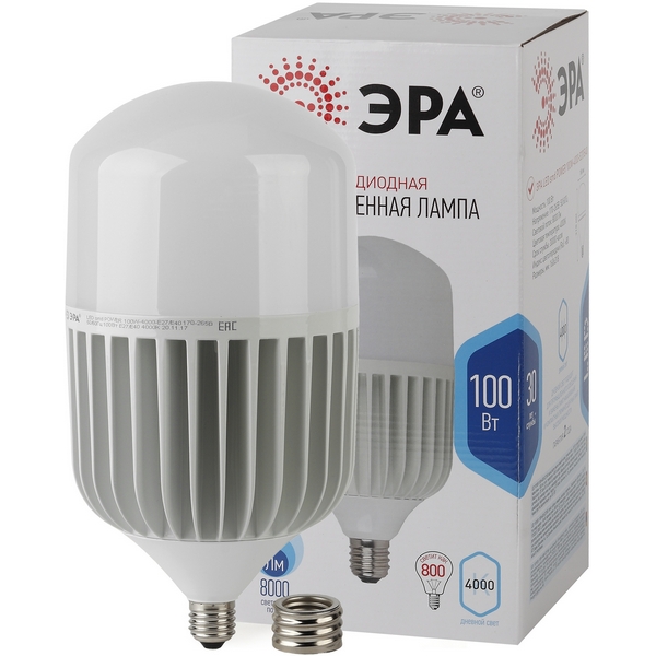 Лампочка светодиодная E27 переходник на E40 100 Вт ЭРА LED POWER 100W-4000-E27/E40 LED POWER T160-100W-4000-E27/E40