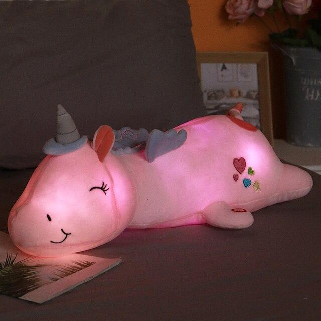 60 см Kawaii Единорог плюшевые игрушки фаршированная светодиодная светящаяся подушка Единорога Kawaii игрушка в виде животного мягкая кукла Unicornio Peluche подарок для девочки 60CM pink Binchi Keji Travel