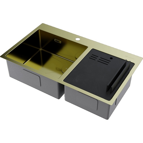 Кухонная мойка Omoikiri Akisame 86-2 Side-LG нерж. сталь/светлое золото 4997048