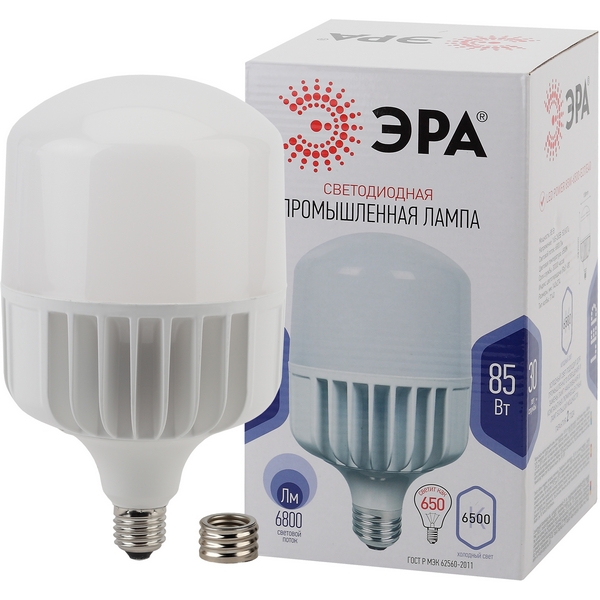 Лампочка светодиодная E27 с переходником на E40 85W ЭРА LED POWER T140-85W-6500-E27 с переходником на E40/E40 LED POWER T140-85W-6500-E27/E40