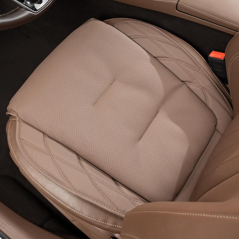 Nappa Leather Car Seat Cushion Rear Integrated Lumbar Support for All Seats Breathable Ventilated Comfort Auto Accessories Front seat cushion A gray junbochudh01