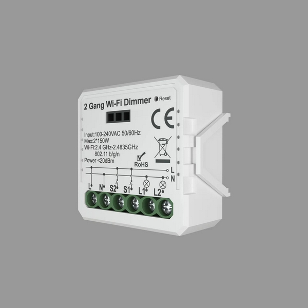 Двухканальное Wi-Fi реле-диммер с голосовым управлением и со смартфона 2 x 150 Вт Denkirs Relay RL1004-DM