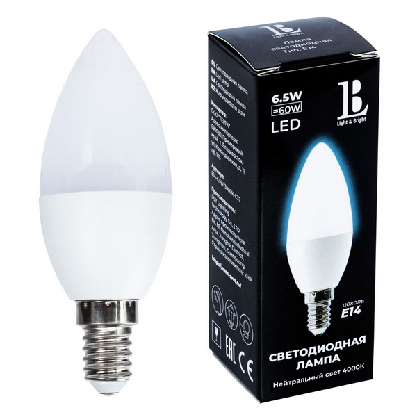 Лампочка светодиодная L&B E14-6,5W-4000К-C37_lb