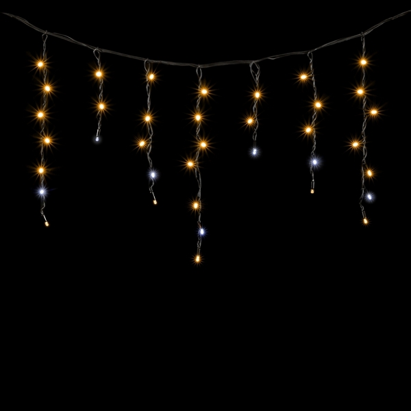 Гирлянда Бахрома 3,1 x 0,5 м Жёлтая с Мерцанием Белого Диода 220В, LED, Провод Черный Каучук, IP65 Laitcom LL120BLW-1-2Y