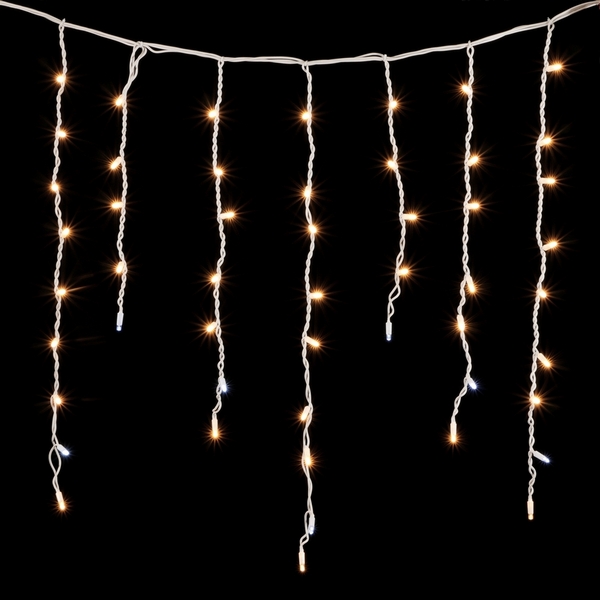 Гирлянда Бахрома 3,2 x 0,9 м Тепло-Белая с Мерцанием Белого Диода 220В, LED, Провод Белый Каучук, IP65 Laitcom LL168BLW-8-2WW