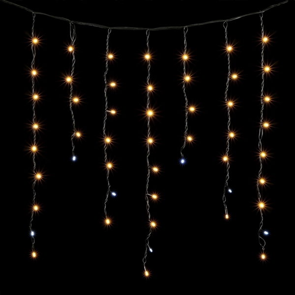 Гирлянда Бахрома 3,2 x 0,9 м Тепло-Белая с Мерцанием Белого Диода 220В, LED, Провод Черный Каучук, IP65 Laitcom LL168BLW-1-2WW
