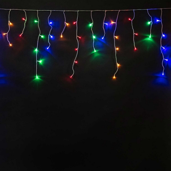 Гирлянда Бахрома на Батарейках с Таймером 3 х 0,5 м Разноцветная, LED, Провод Прозрачный Силикон, IP65 Laitcom ECC100-10-8M