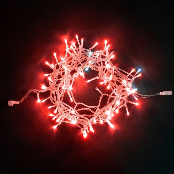 Гирлянда Нить 10м Красная с Мерцанием Белого Диода 220В, LED, Провод Прозрачный ПВХ, IP54 Laitcom Нити (на ёлку) PST100BLW-10-2R