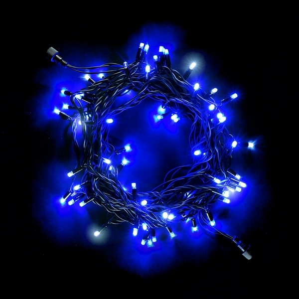 Гирлянда Нить 10м Синяя с Мерцанием Белого Диода 220В, LED, Провод Черный Каучук, IP65 Laitcom Нити (на ёлку) LL75BLW-1-2B