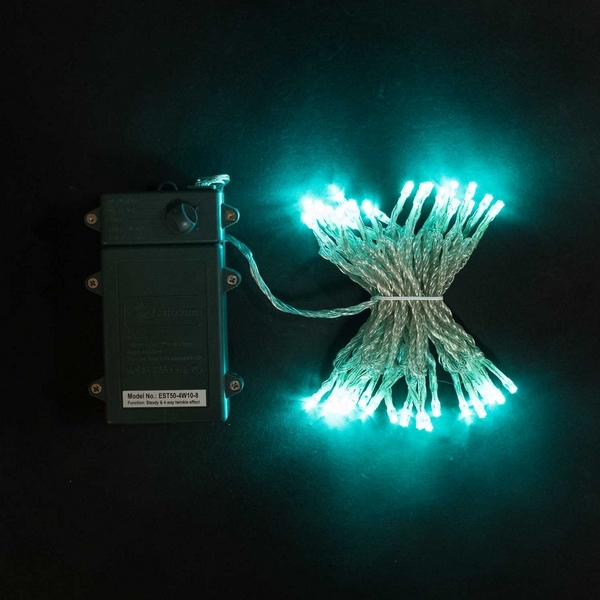 Гирлянда Нить на Батарейках с Таймером 5м Аква, LED, Провод Прозрачный Силикон, IP65 Laitcom Нити (на ёлку) EST50-4W10-8A