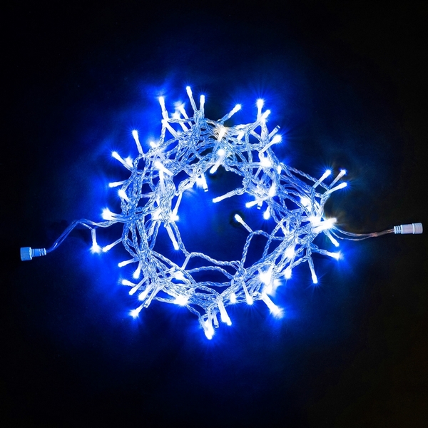 Гирлянда Нить 10м Синяя с Мерцанием Белого Диода 220В, LED, Провод Прозрачный ПВХ, IP54 Laitcom Нити (на ёлку) PST100BLW-10-2B