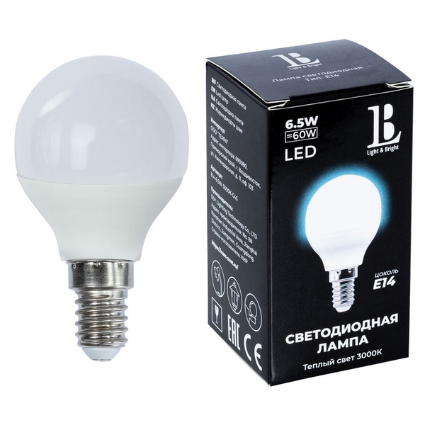 Лампочка светодиодная L&B E14-6,5W-3000К-G45_lb