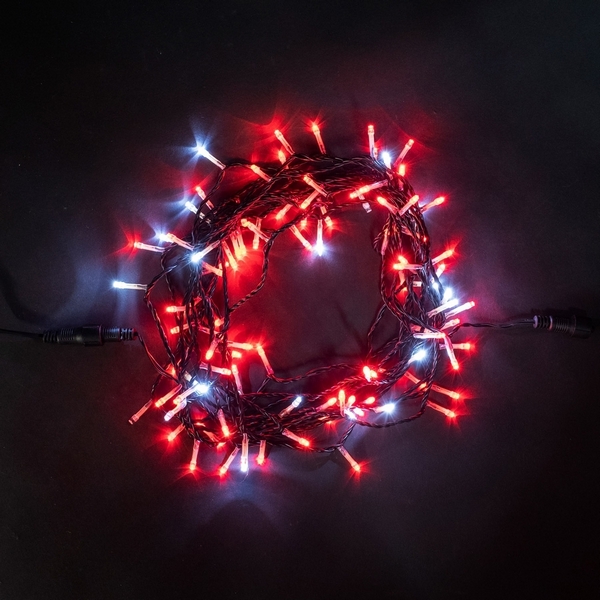 Гирлянда Нить 10м Красная с Мерцанием Белого Диода 24В, LED, Провод Черный ПВХ, IP54 Laitcom Нити (на ёлку) PST100BLW-11-1R