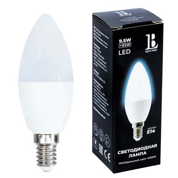 Лампочка светодиодная L&B E14-9,5W-4000К-C37_lb