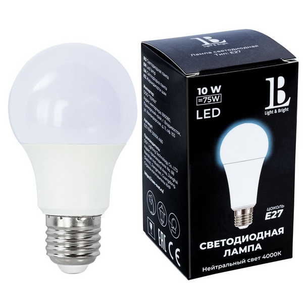 Лампочка светодиодная L&B E27-10W-4000K-A60_lb