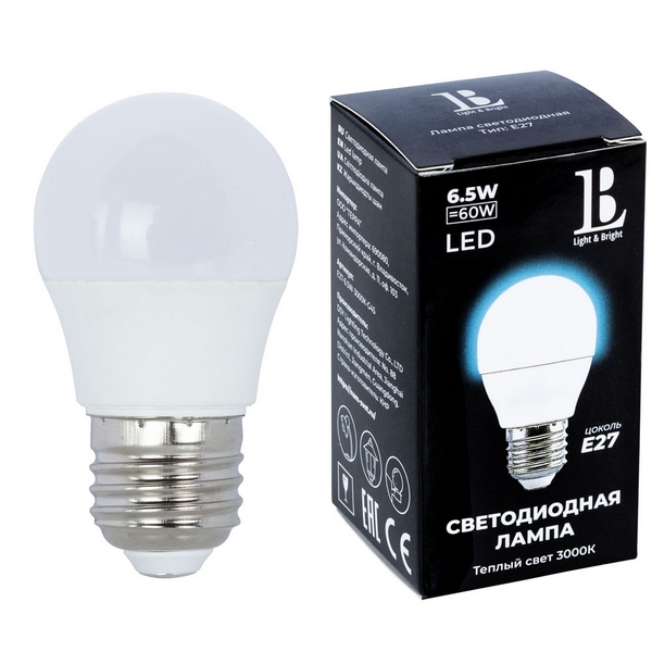 Лампочка светодиодная L&B E27-6,5W-3000K-G45_lb