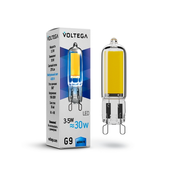 Лампочка светодиодная 4000K 270Lm G9x3,5W Voltega Simple 7089
