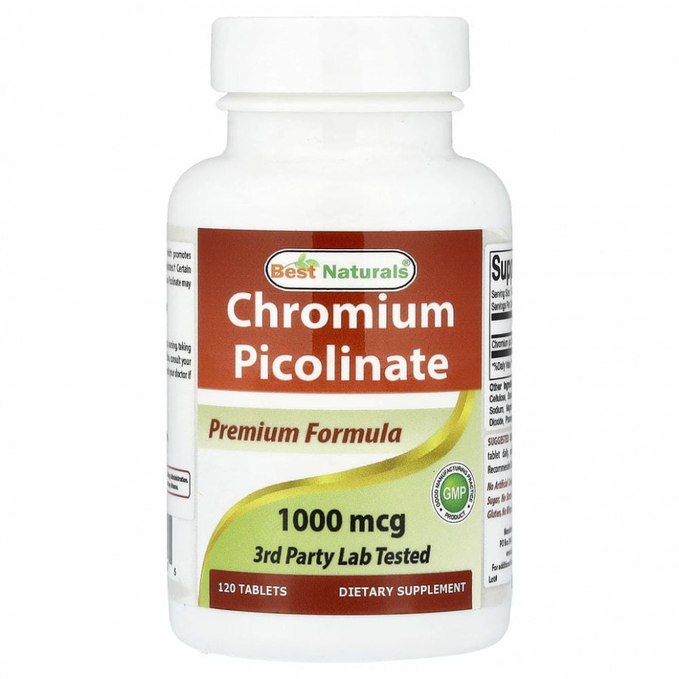 Best Naturals, Chromium Picolinate, 1000 mcg , 120 Tablets Бест Натуралс BNR-01400