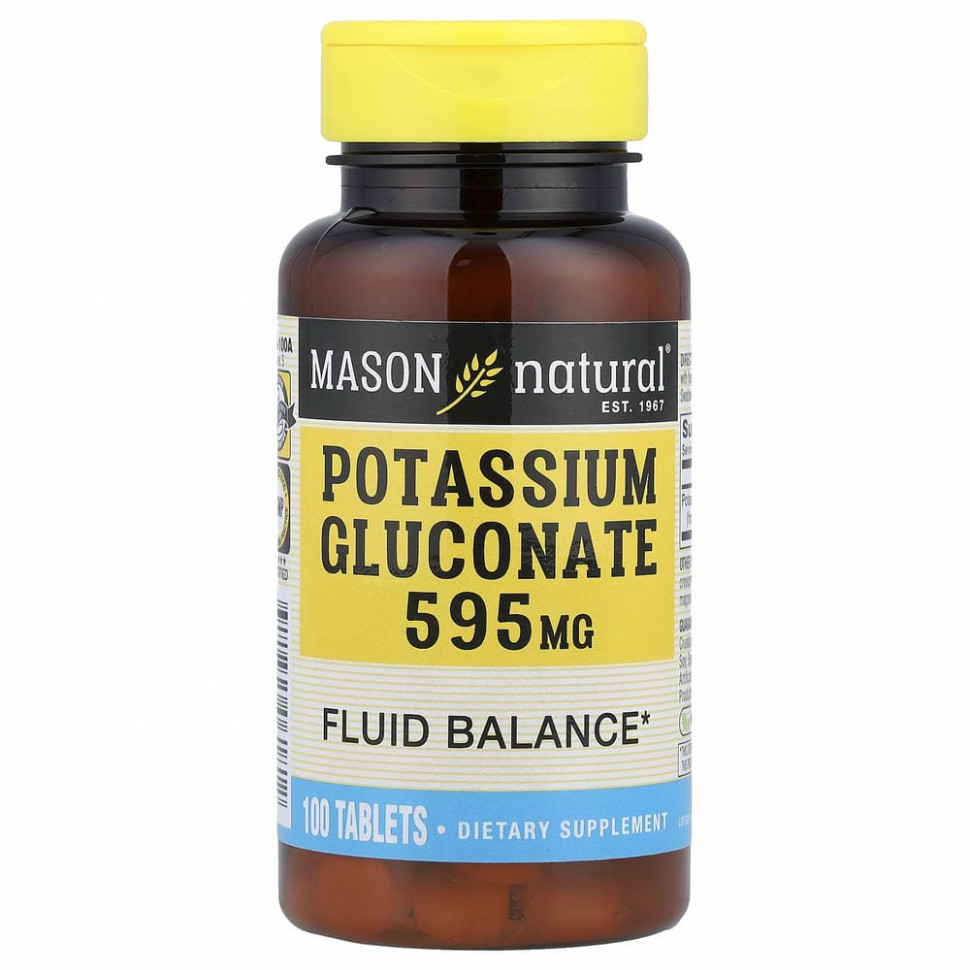 Mason Natural, Potassium Gluconate, 595 mg, 100 Tablets MAV-06181