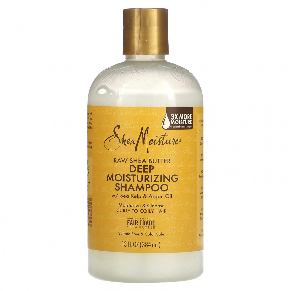 SheaMoisture, Глубоко увлажняющий шампунь, для вьющихся и кудрявых волос, необработанное масло ши, 384 мл (13 жидк. Унций) SMT-28020